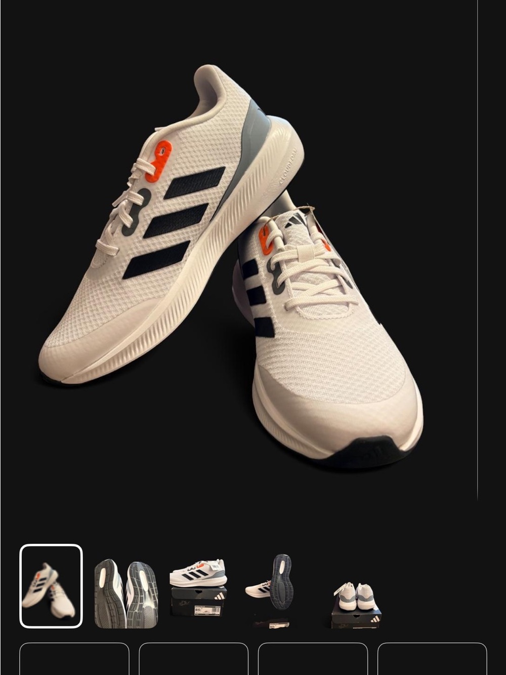 adidas White Mesh Sneakers with Black Stripes and Orange Eyelets
